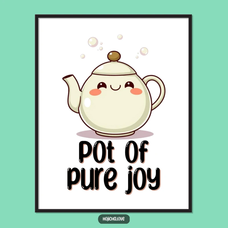 Funny Hojicha Teapot Grin Digital Print: Instant Cheerful Wall Art