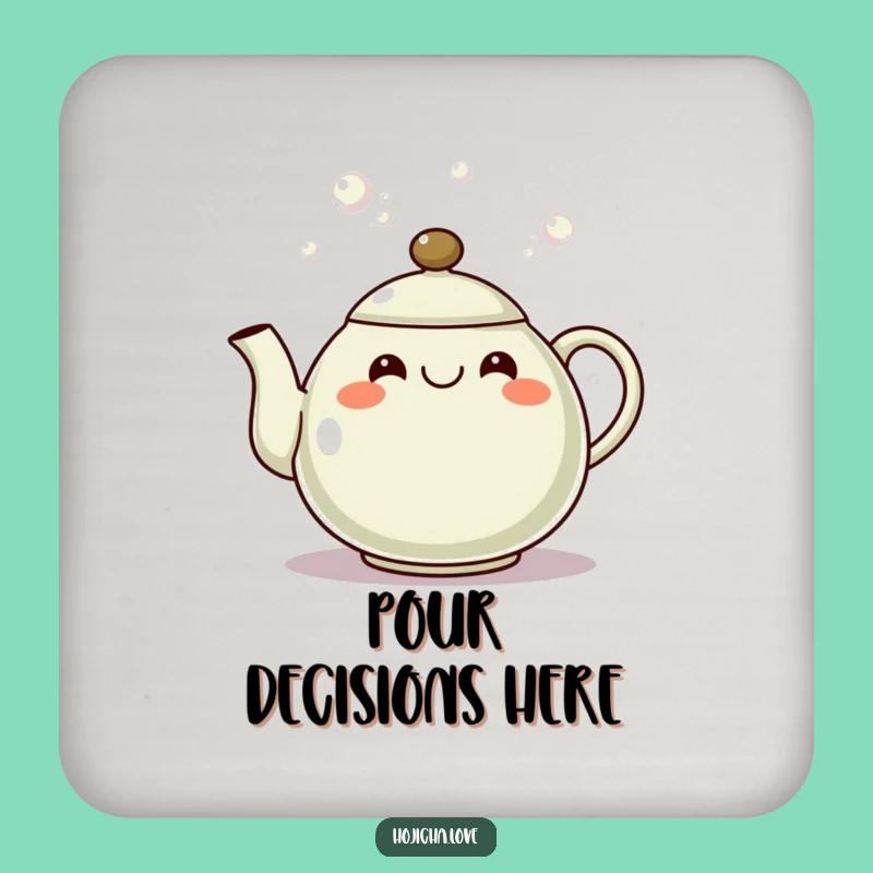 Funny Hojicha Teapot Grin Coaster Set: Protect Surfaces with Cheer
