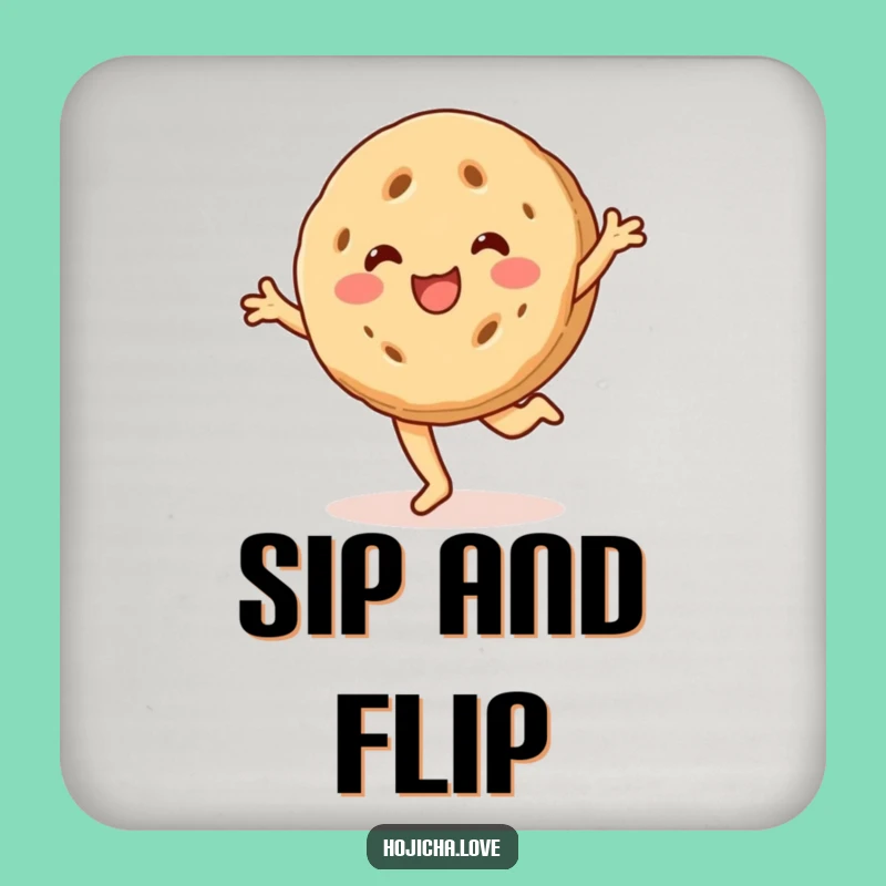 Funny Cartwheeling Hojicha Cookie Coaster - Beaming Surface Saver