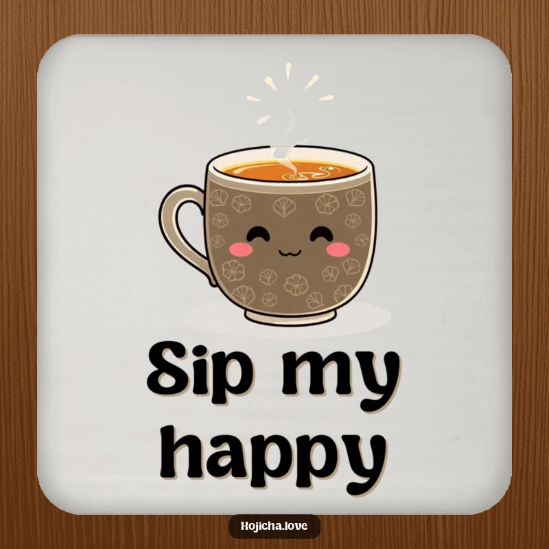 Funny hojicha coaster showcasing a smiling whisked pattern, perfect for protecting surfaces with a cheerful touch.