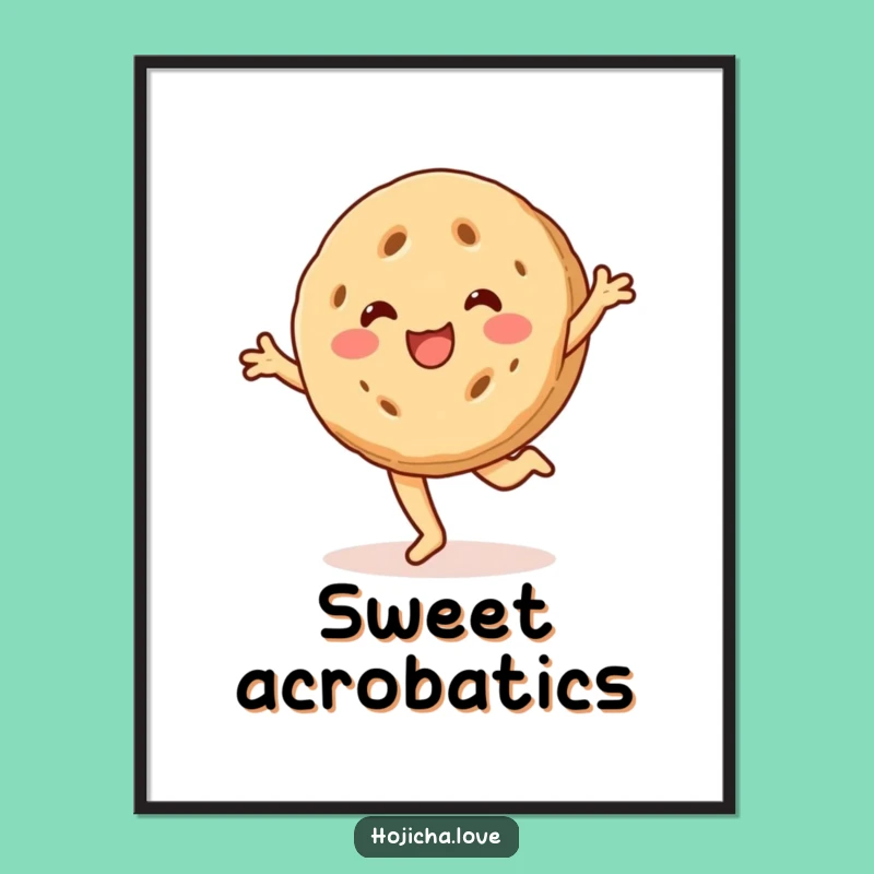Funny Cartwheeling Hojicha Cookie Poster - Beaming Sweet Art Print