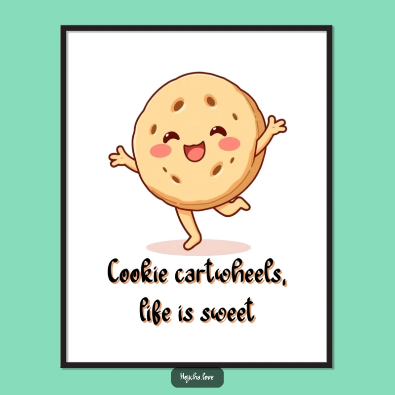 Funny Free Printable Wall Art: Cartwheeling Hojicha Cookie - Playful Downloadable Decor for Sweet Spaces!