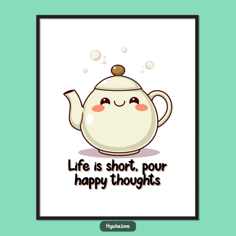 Funny Free Printable Wall Art: Grinning Hojicha Teapot Pouring Bubbles