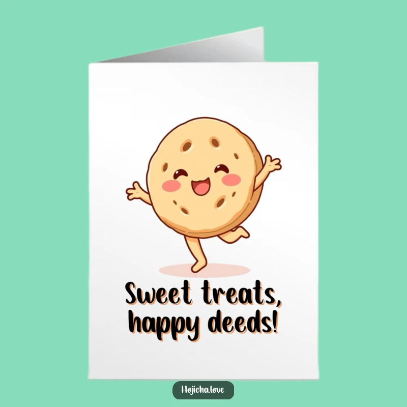 Free Printable Birthday Card: Cartwheeling Hojicha Cookie Funny Downloadable Gift for Sweet Celebrations!