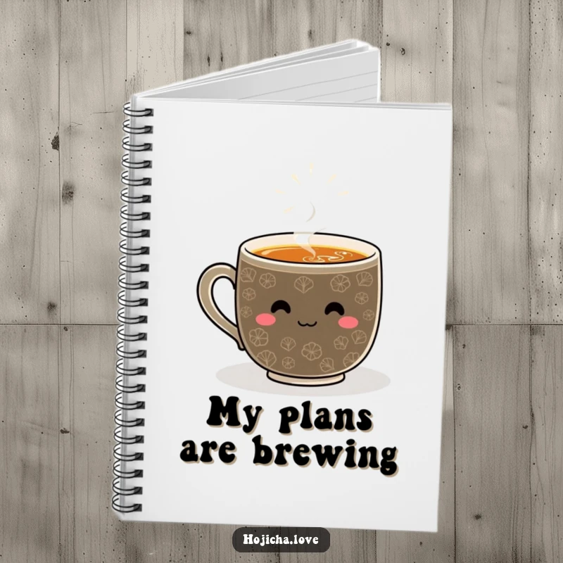 Funny hojicha notebook with a smiling whisked pattern, ideal for recording cheerful thoughts and daily plans.