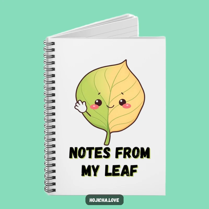 Funny Waving Hojicha Leaf Notebook - Cheerful Ideas for Tea Fans